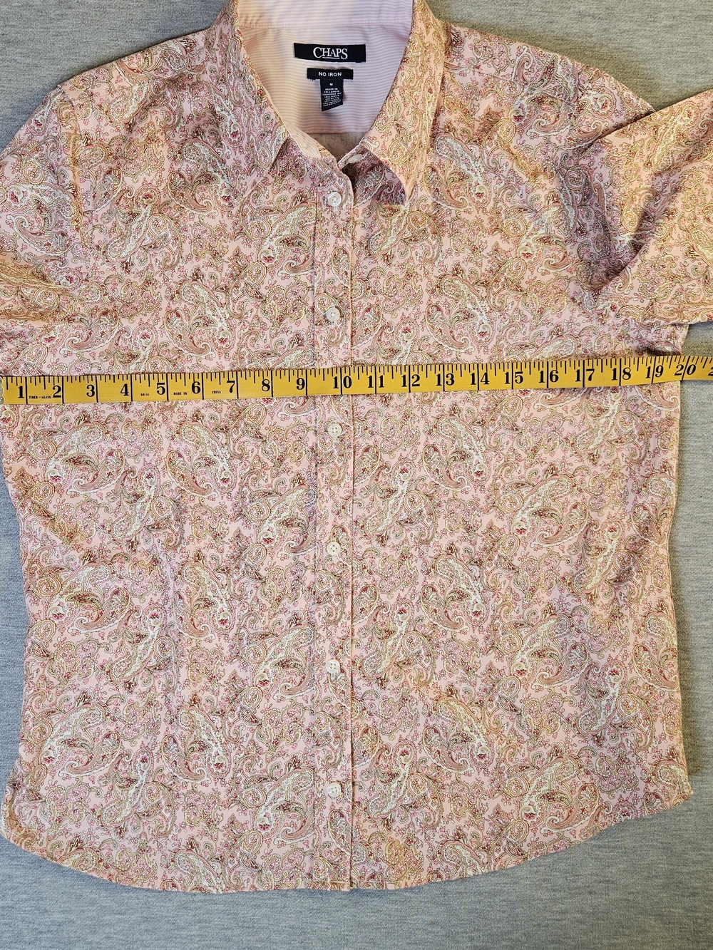 Chaps Women's No-Iron Button Down Shirt Pink Paisely Floral Cotton Blend Size M - Picture 5 of 12
